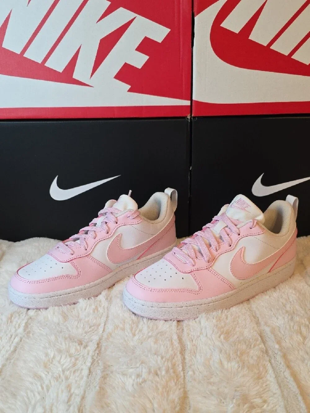 Nike Kids Pink and White Low Top Sneakers